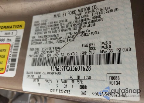 2018 Lincoln Continental Select из США, поврежденный, VIN 1LN6L9TKXJ5601628